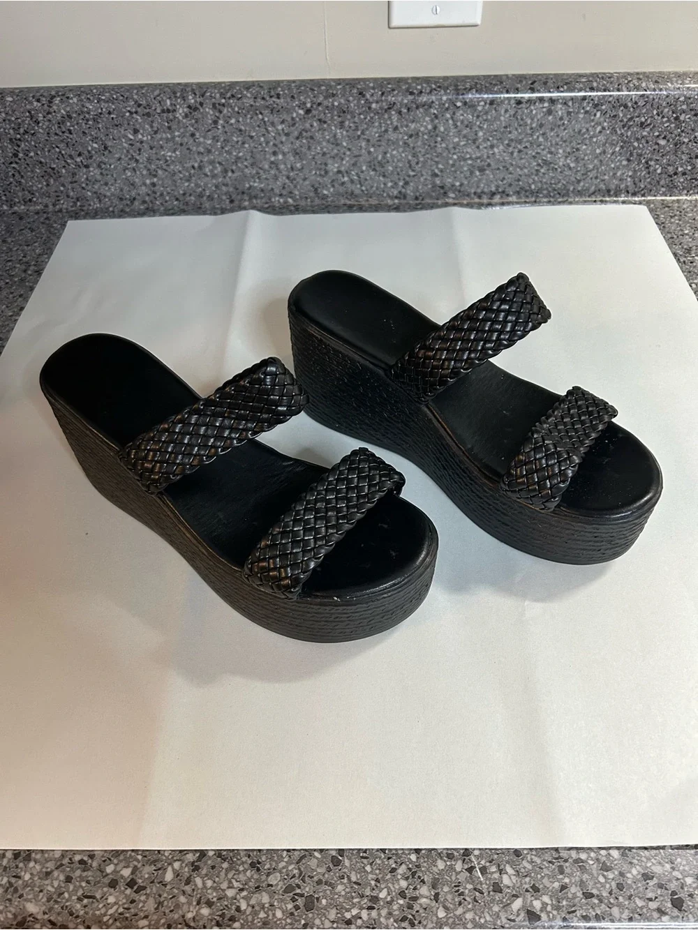 SHEIN Black Woven Double-Strap Platform Slides